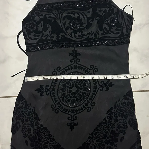 Vintage Sue Wong Dress Gown Size 10 Halter Prom Formal Beaded Fringe Silk Blend - Picture 7 of 16